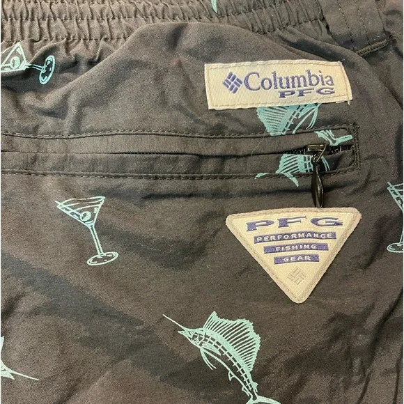 COLUMBIA Swim Trunks Black/Turquoise Martini & Marlin Print Size XL - Picture 8 of 8
